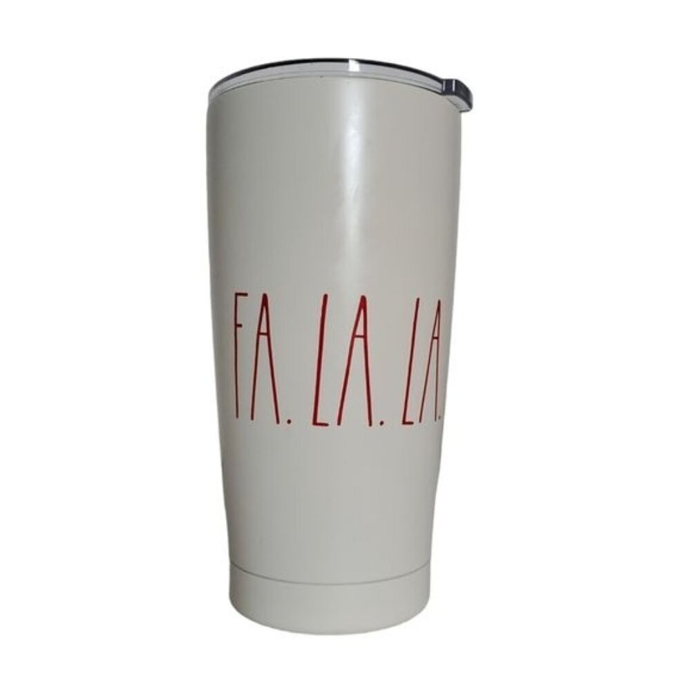 Rae Dunn Fa LA LA Travel Tumbler Mug Cup 17 oz STAINLESS STEEL White HOLIDAY